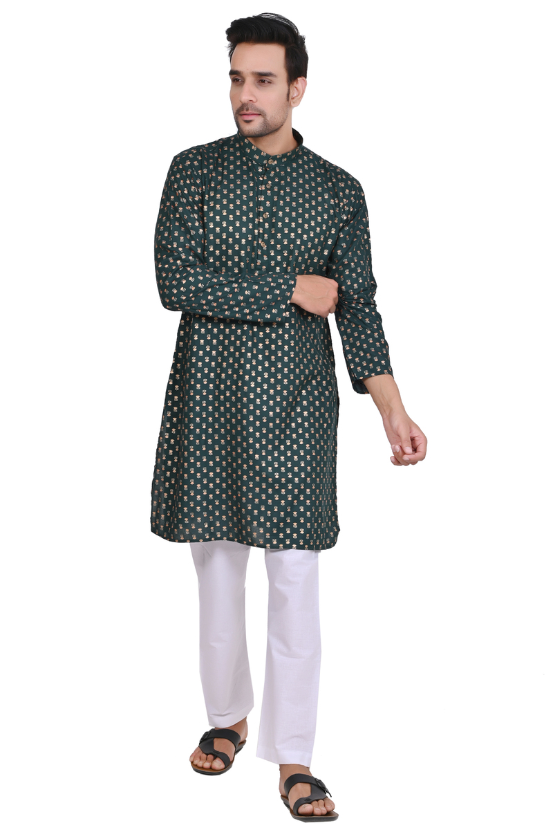 Mehandi Green Print Rayon Kurta - Image 3