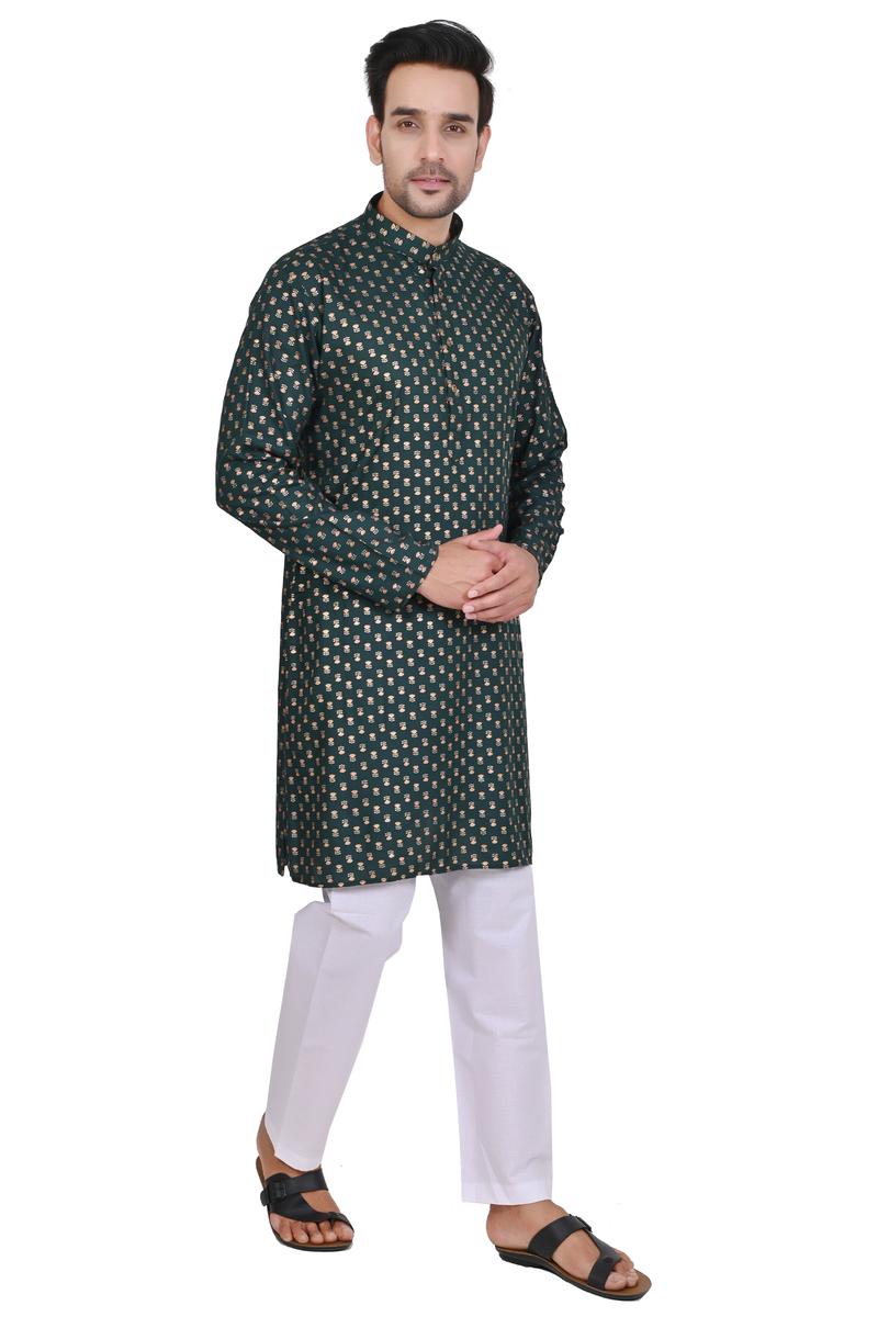 Mehandi Green Print Rayon Kurta - Image 2