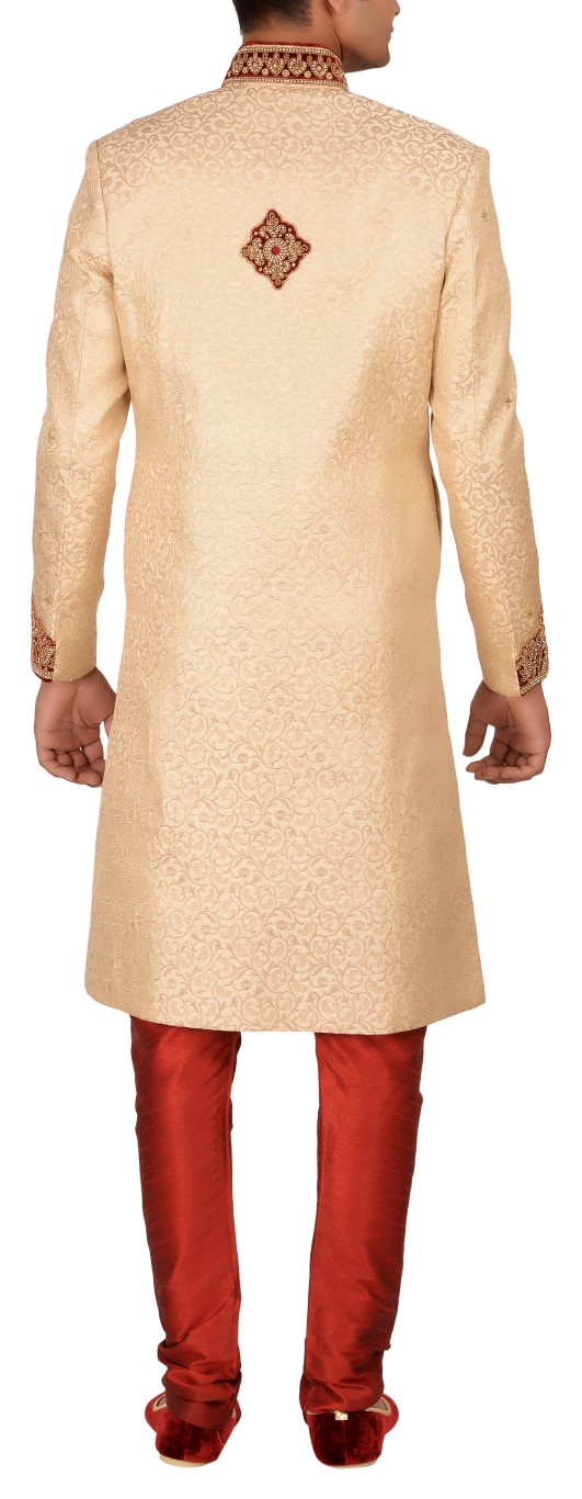 π Sheriff Cream & Red Embroidered Sherwani for Men - Image 5
