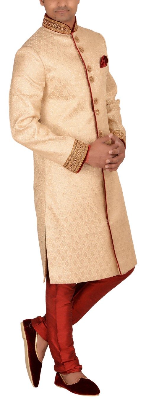 π Sheriff Cream & Red Embroidered Sherwani for Men - Image 4