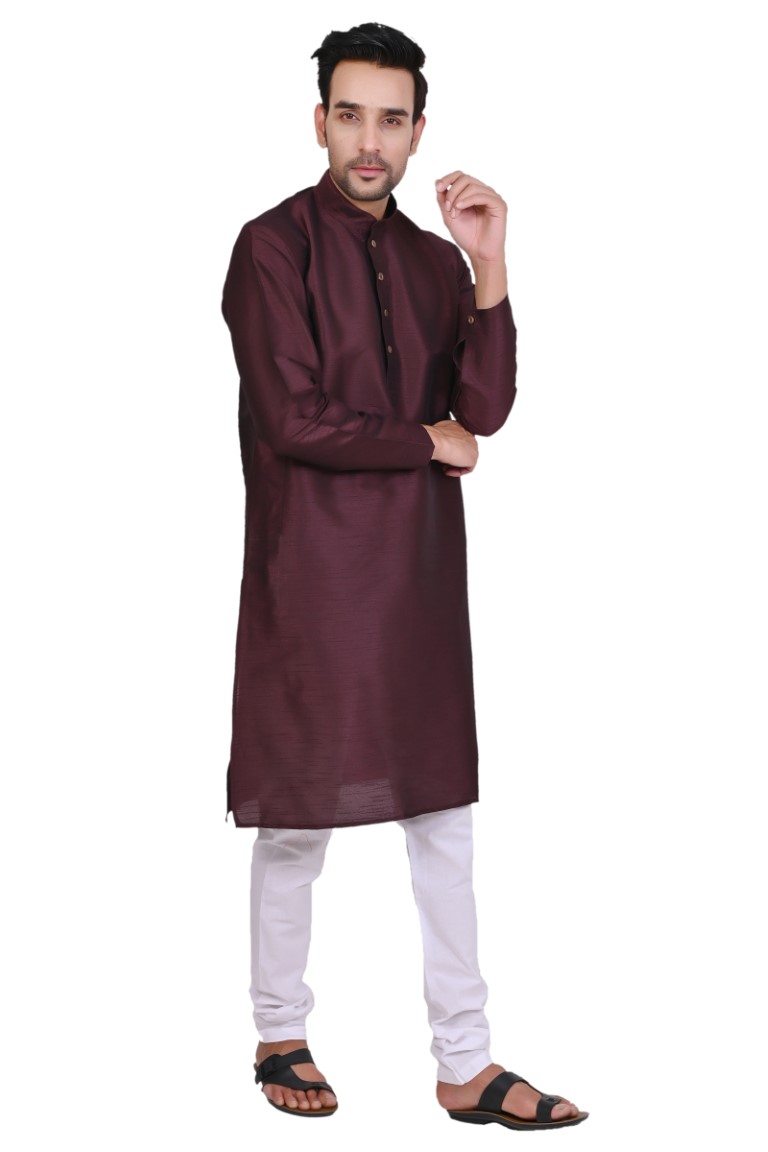 Wine Silk Kurta - Image 3