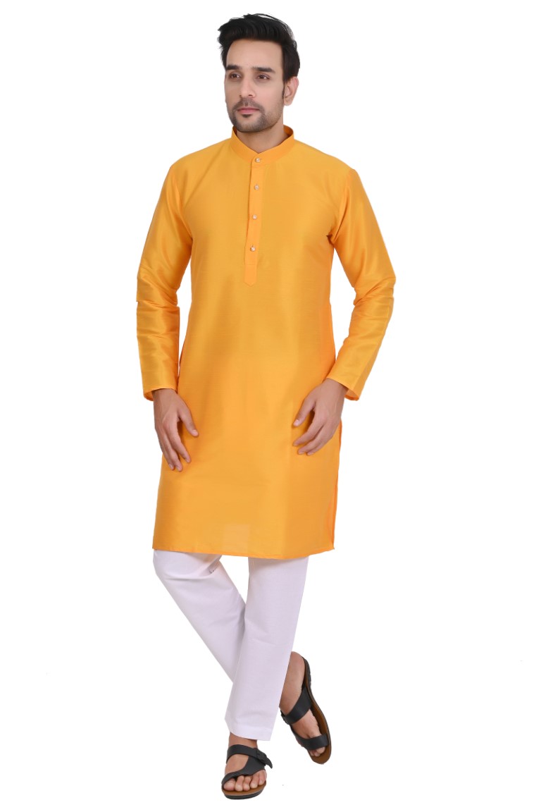 Yellow Haldi Art Silk Kurta - Image 3