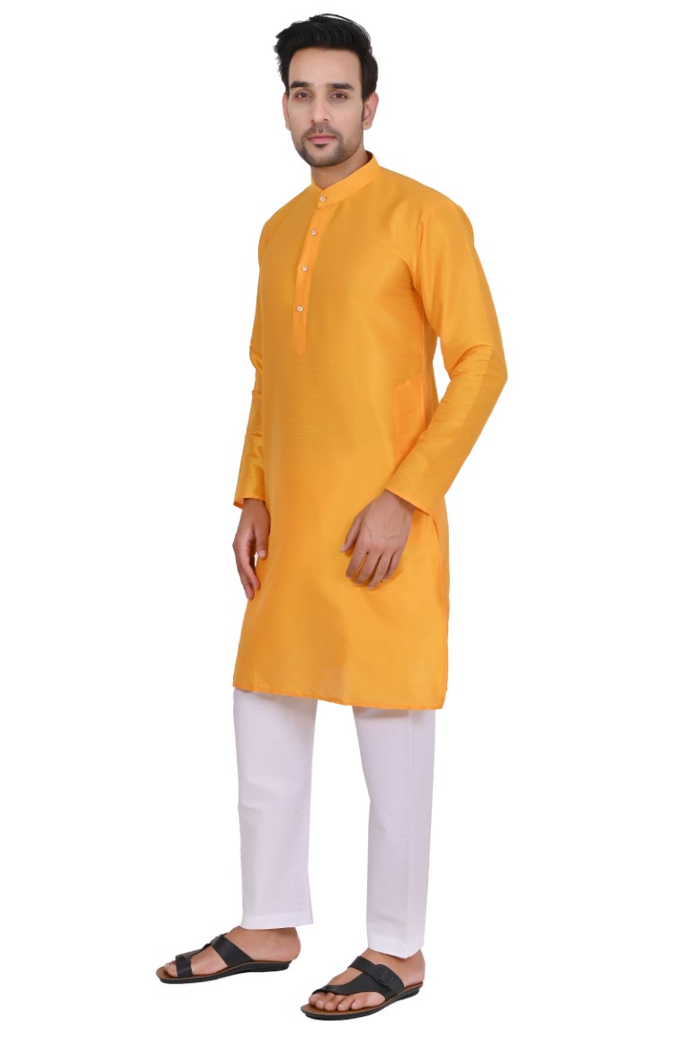 Yellow Haldi Art Silk Kurta - Image 2