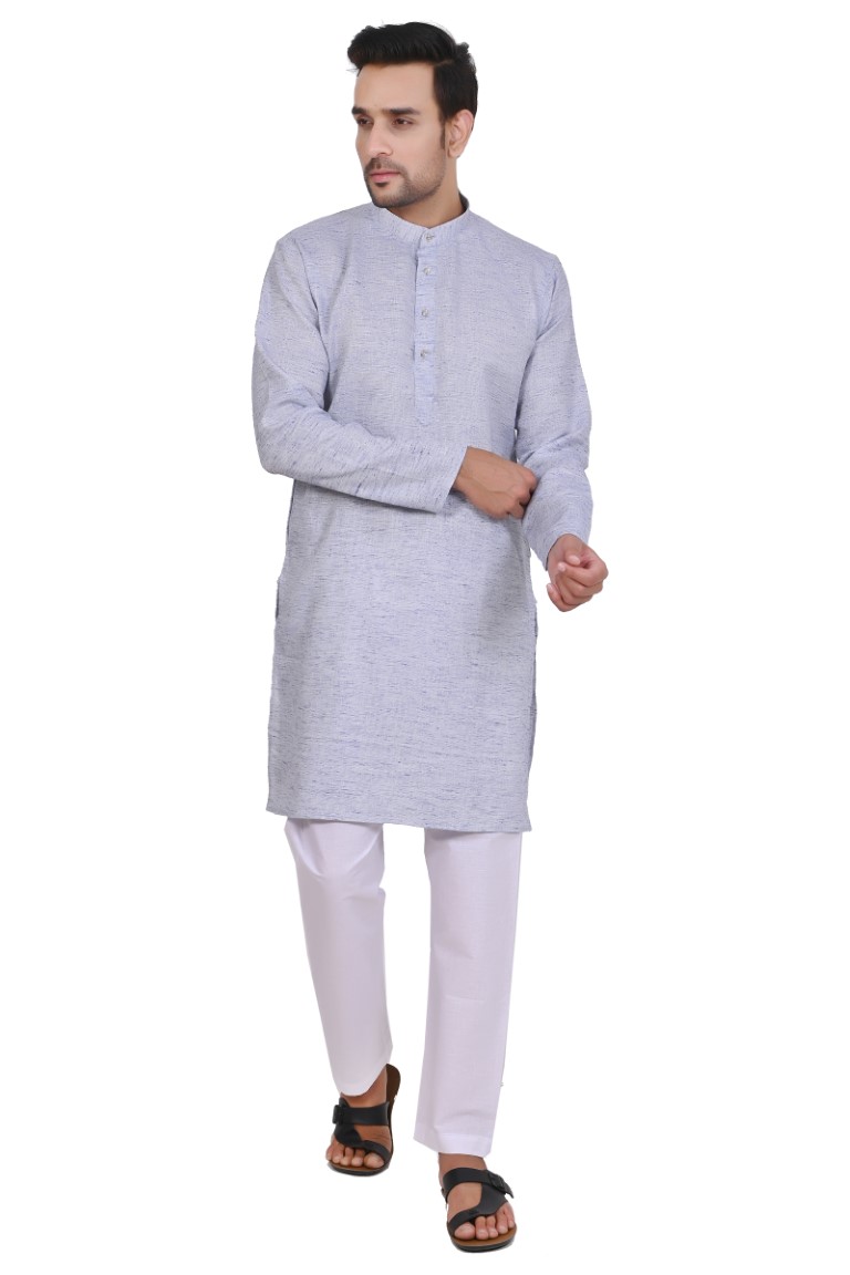 Sky Blue Linen Cotton Kurta - Image 2