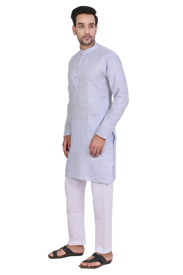 Sky Blue Linen Cotton Kurta - Image 3