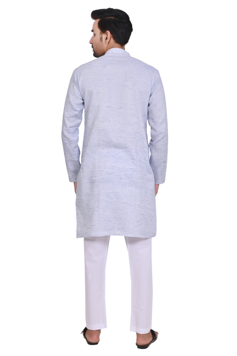 Sky Blue Linen Cotton Kurta - Image 4