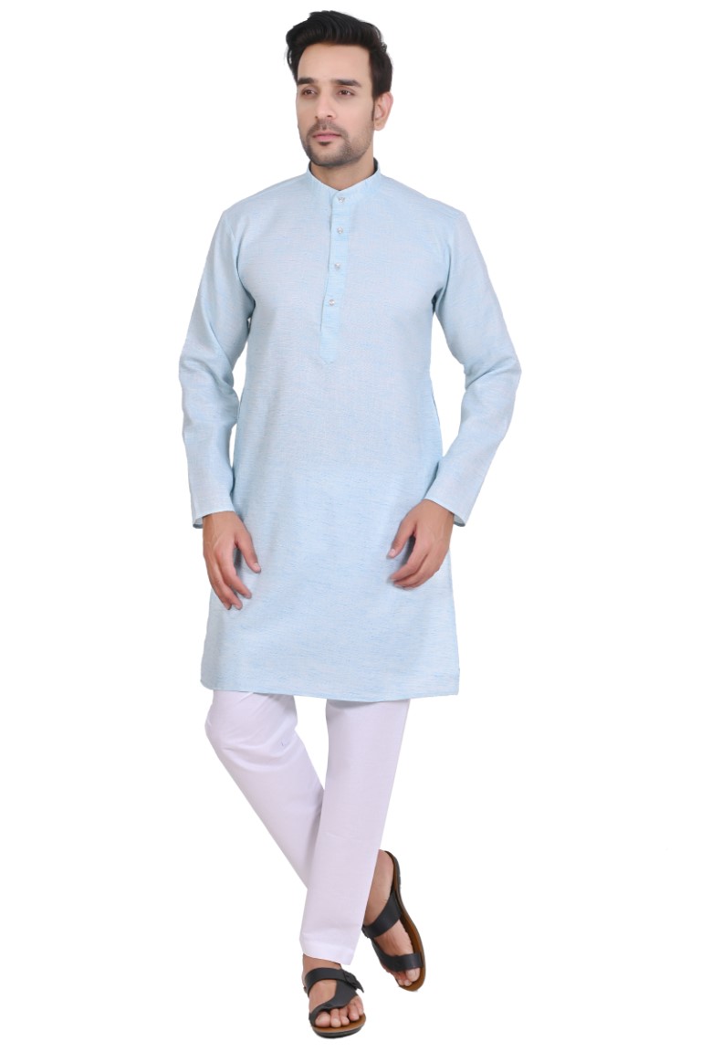 Sky Blue Cotton Kurta - Image 2