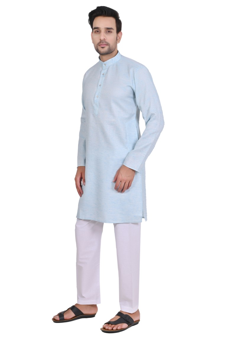 Sky Blue Cotton Kurta - Image 5
