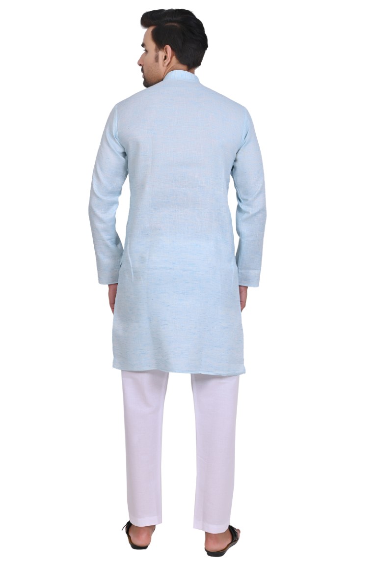 Sky Blue Cotton Kurta - Image 3