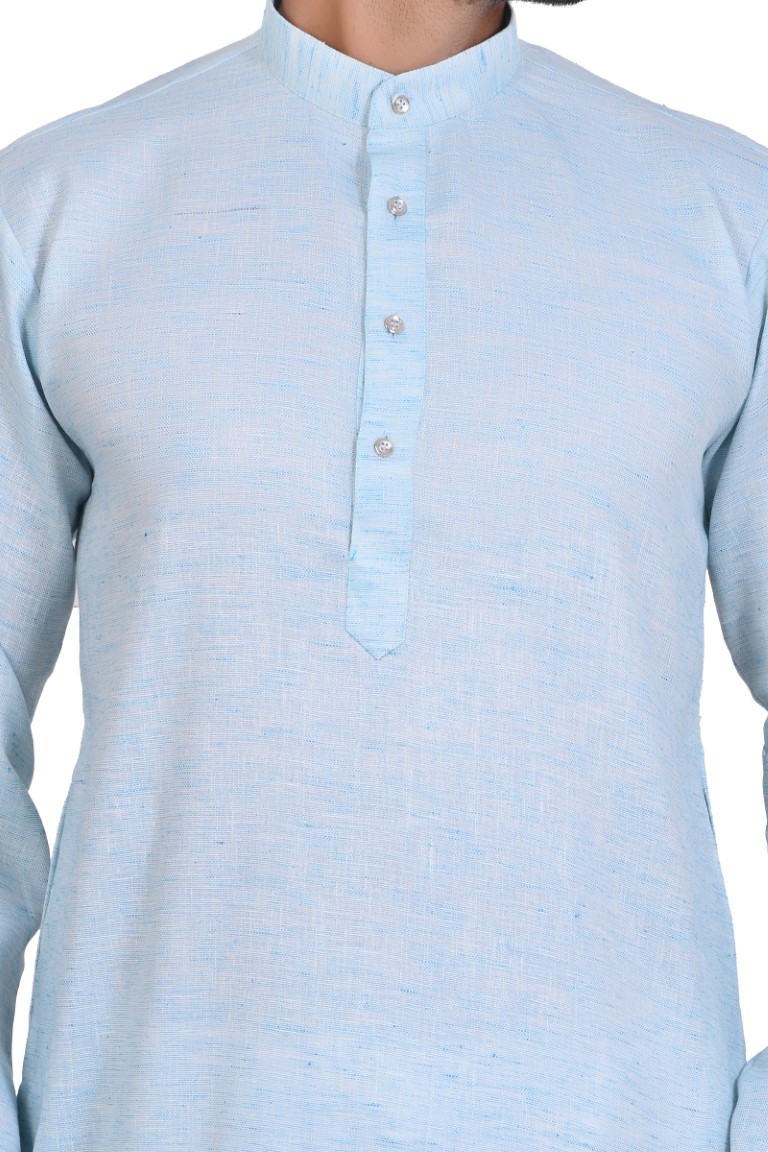 Sky Blue Cotton Kurta - Image 4