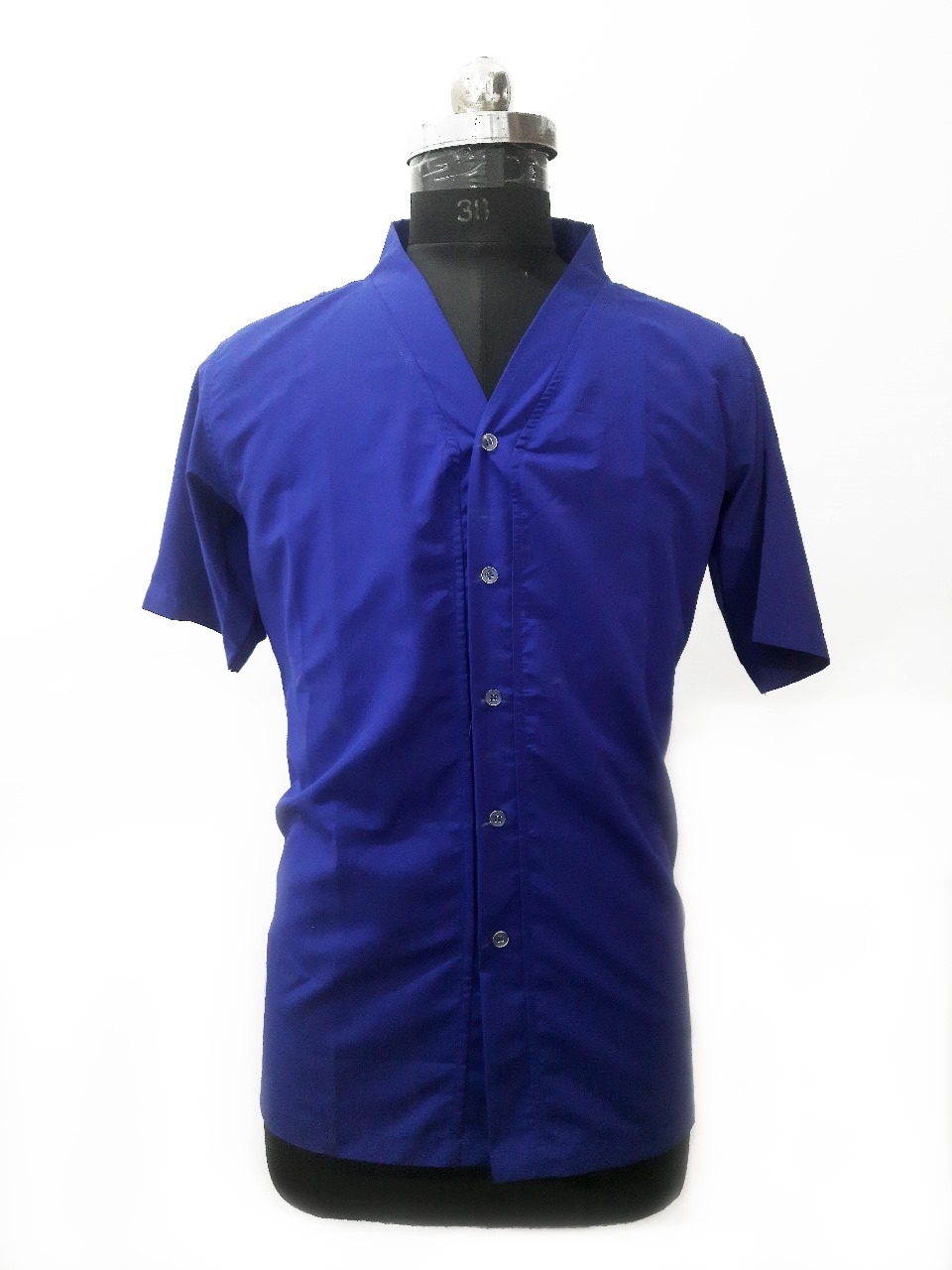 Patient men's half front open blue kurta