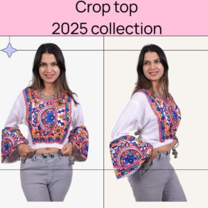 Sheriff Women’s Embroidered Crop Top | Boho Ethnic Mirror Work Blouse Garba special| Festival, Party & Casual Wear