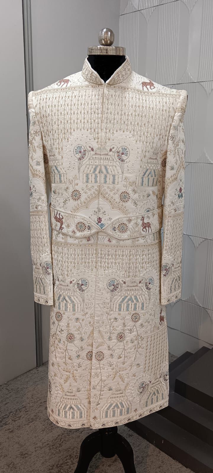 Sheriff Men’s Ivory Embroidered Sherwani for Groom | Designer Handcrafted Wedding Sherwani | Indian Ethnic Wear for Men