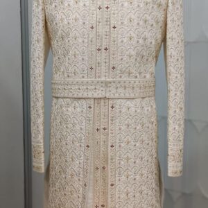 Sheriff Men’s Designer Cream Sherwani | Handcrafted Embroidered Wedding Sherwani for Groom & Groomsmen | Premium Ethnic Wear