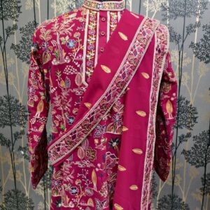 Men’s Maroon Embroidered Kurta Pajama with Dupatta | Luxury Designer Wedding & Festive Ethnic Wear by Sheriff Sherwani Jaipur