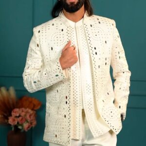 Sheriff Ivory Embroidered Indo-Western Coat Suit with Jacket
