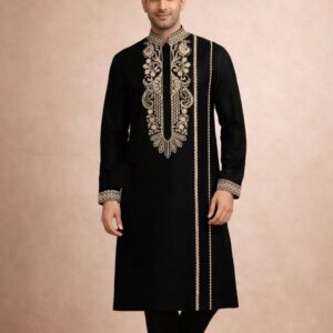Sheriff Black Embroidered Kurta Pajama Set – Armani Lachka Fabric