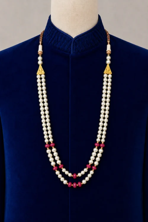 Royal Pearl & Ruby Bead Maala for Men