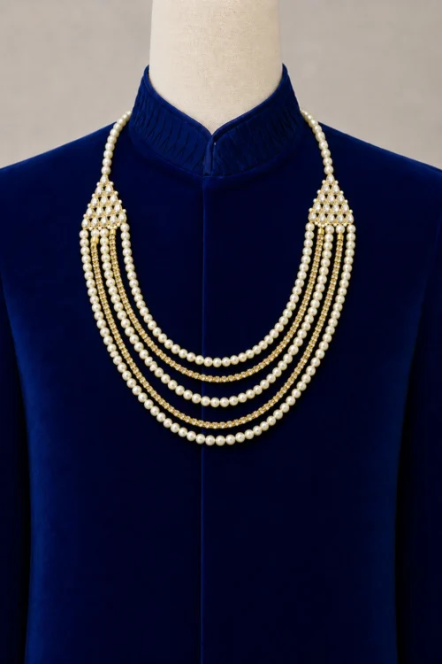 White Pearl & Gold Bead Maala for Men