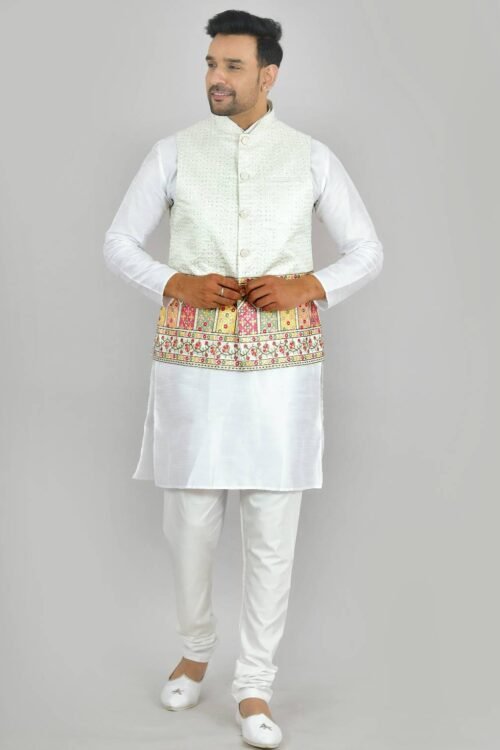 Ivory Color Embroidered Border Jacket