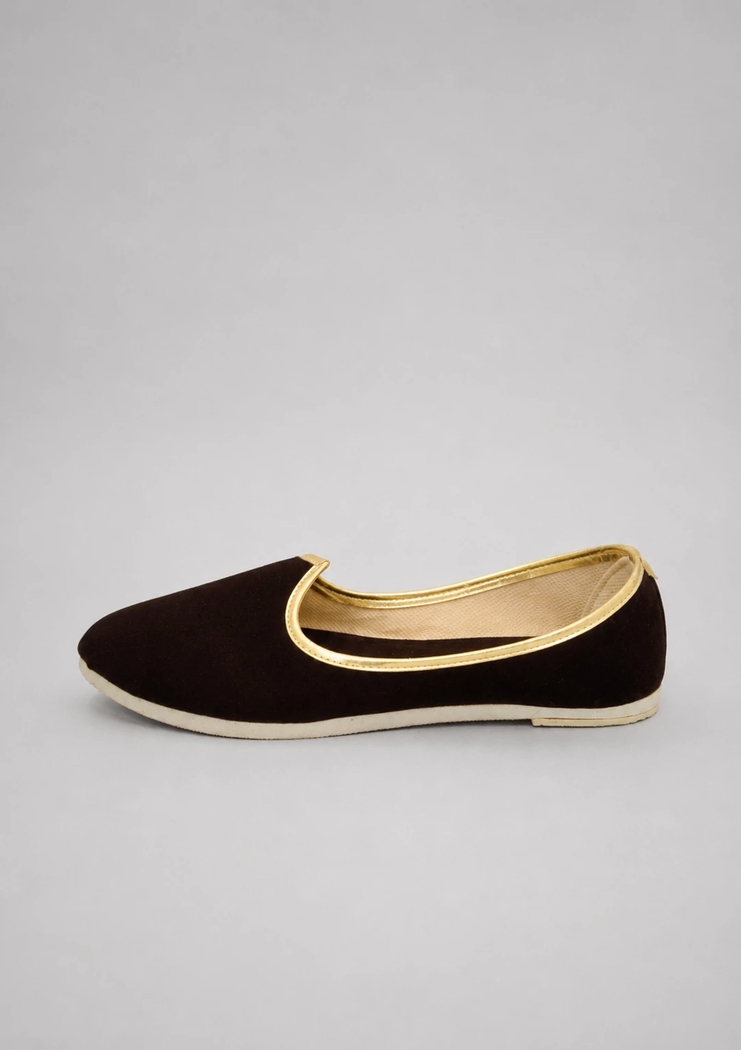 Men’s Dark Brown Velvet Mojari Shoes - Image 3
