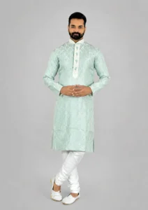 Ice Blue Brocade Hand Work Kurta Pajama for Men