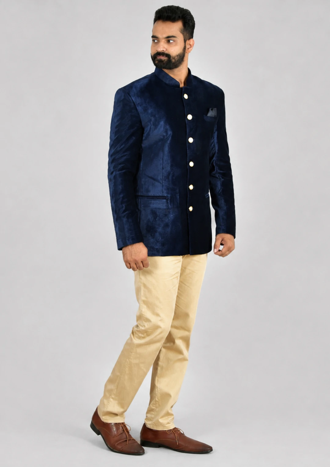 Men’s Royal Blue Velvet Bandhgala Jodhpuri - Image 4