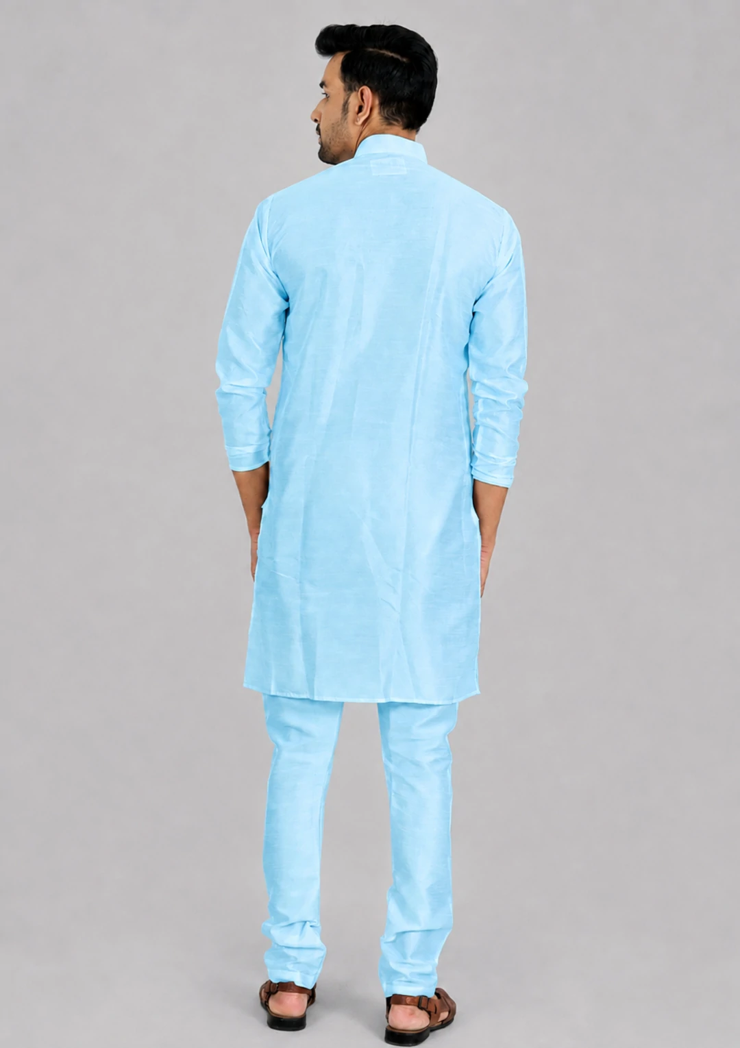 Powder Blue Dupion Silk Bandhgala Kurta for Men - Image 4